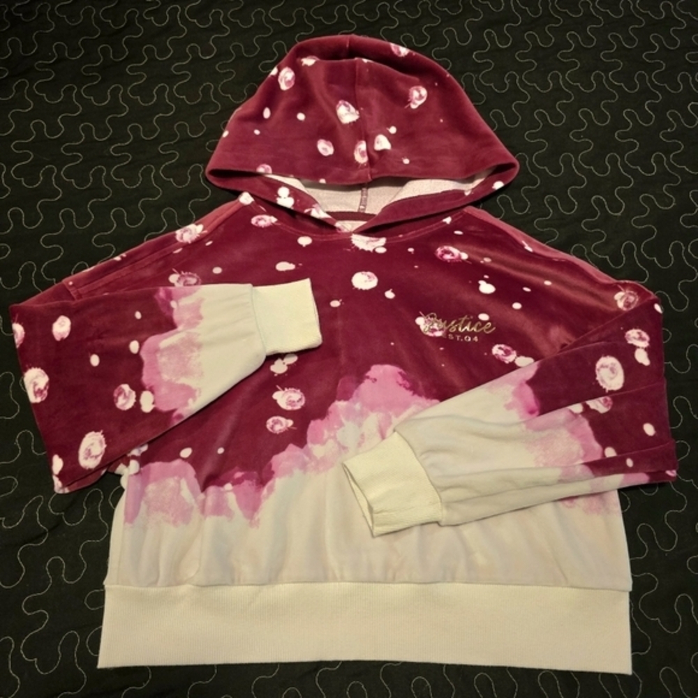 Justice Girl's Two toned Pullover Hoodie Velour Sweater Pink Size 7/8 Small